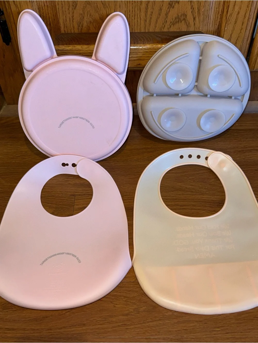 Silicone Bunny Bib and Plate Set - Pink & Cream
